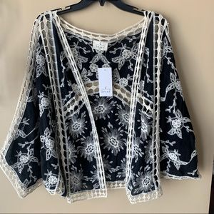 EMBER NWT crocheted jacket with stitching.
